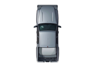 Gray truck, top-down view, illustrated, on black background