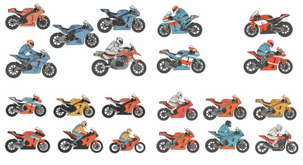 Fototapeta premium Motorcycles collection in various colors and angles
