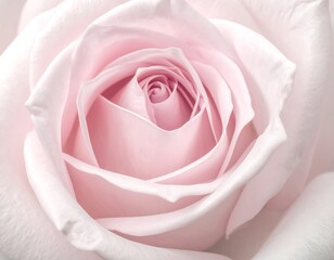 Close-up view of a soft pink rose bloom, the delicate petals gracefully unfurling to reveal the tightly wound center