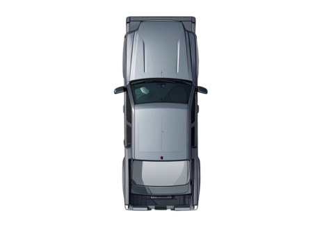 Gray truck, top-down view, illustrated, on black background - Powered by Adobe