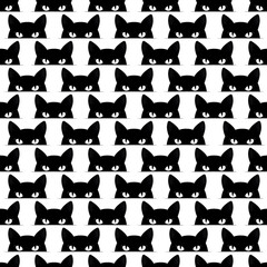Naklejka premium Peeking Black Cats Feline Cute Seamless Pattern