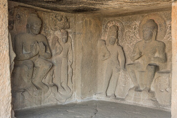 Pandavleni or The Trirashmi Caves or Nashik Caves, a group of twenty-four Hinayana Buddhist caves, a holy Buddhist and Jain site, The cave has images of Buddhas, Bodhisattvas sculptures, Nashik, India