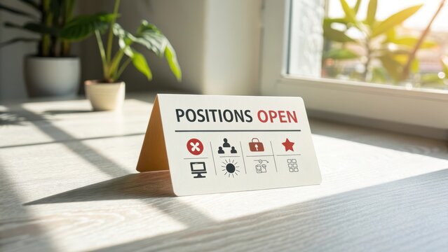 A card showing positions open with sunlight and a plant