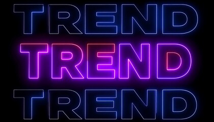 Illuminated "TREND" word art with neon effect on black backdrop