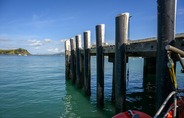 Low angle view of Matiatia Wharf. Waiheke Island. New Zealand.