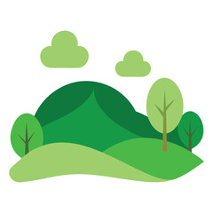 green landscape with trees and clouds