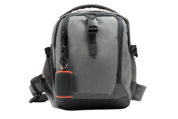 Secure anti theft travel bag with GPS device isolated on transparent background