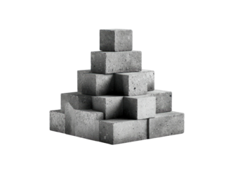 Stacked concrete cubes forming a pyramid shape
