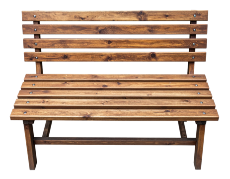 Wooden park bench, back and seat slats. Dark grain