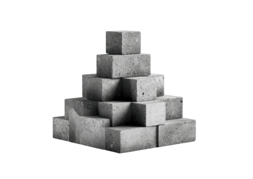Stacked concrete cubes forming a pyramid shape