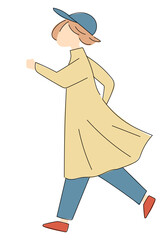 ゆるかわいい走る私服女性のシルエット