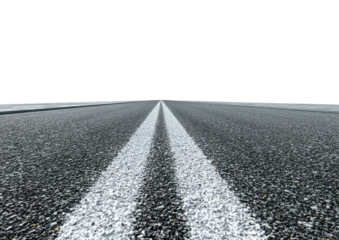Asphalt road vanishing point with white lines, black sky