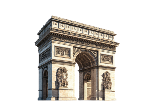 Arched, sculpted monument against stark black