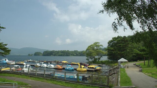 福島県耶麻郡北塩原村 桧原湖のボート乗り場 Lake Hibara boat dock