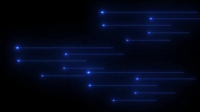 Abstract Blue Light Streaks and Glowing Dots on Dark Background lines
