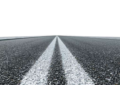 Asphalt road vanishing point with white lines, black sky