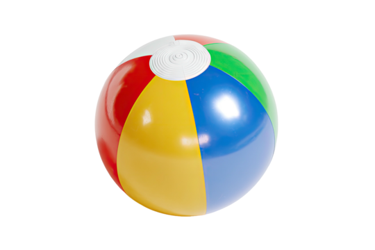Striped, colorful beach ball isolated against a black background