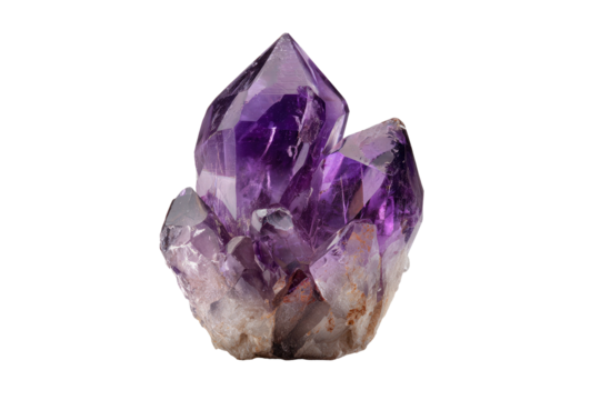 Purple amethyst cluster, multiple points, off-white base