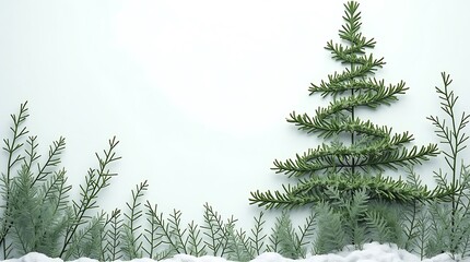 Minimal Pine Branch Christmas Tree Design on Light Background for Holiday Decor