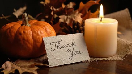 Thanksgiving Still Life with Candle and Pumpkin - Powered by Adobe