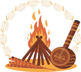 Vibrant Lohri festival vector illustration depicting traditional elements and joyous celebration