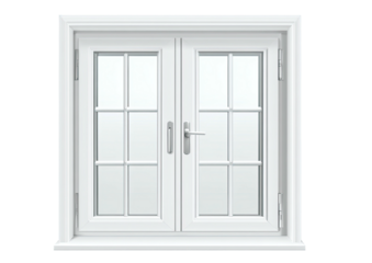 Double door, white, gridded, framed, interior opening