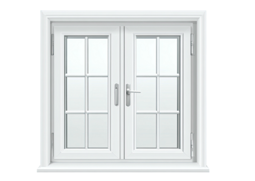 Double door, white, gridded, framed, interior opening