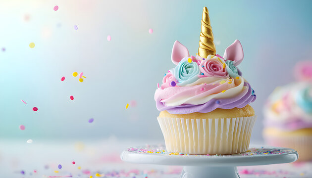 sweet tasty unicorn cupcake on childs birthday