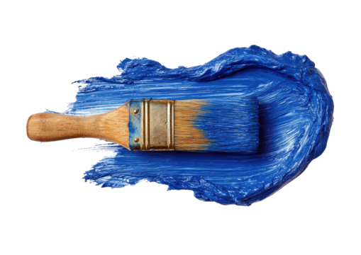 Blue paint stroke with wooden brush, textured