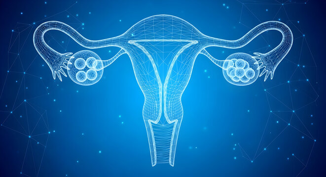 Female Reproductive system. wireframe theme concept on blue background. vector illustration 14747920 1