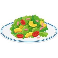 Fresh Garden Salad With Cherry Tomatoes Mango Slices And Diced Ham Served On A White Plate With Blue Rim Healthy Food Photography