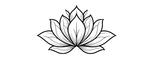 Fototapeta premium a black and white line drawing of a lotus flowerblack, design, flower, illustration, logo, lotus, petal, symbol, tattoo, water lily, white 