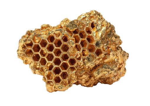 Golden honeycomb section with irregular crystalline exterior - Powered by Adobe