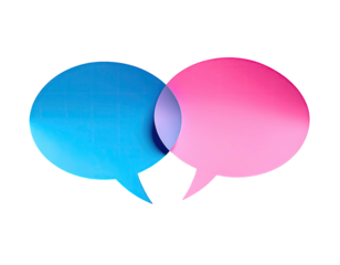 Two overlapping speech bubbles, blue and pink (1)