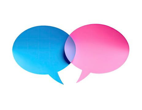 Two overlapping speech bubbles, blue and pink (1) - Powered by Adobe