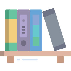 Four Colorful Books Standing On A Wooden Shelf Against A Transparent Background With A Subtle Blue Shadow Effect