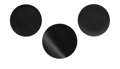 Three dark circles on black, subtle gradients in each