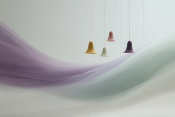 imagine stunning visual composition featuring shimmering bells resonating with virtual sound waves creating