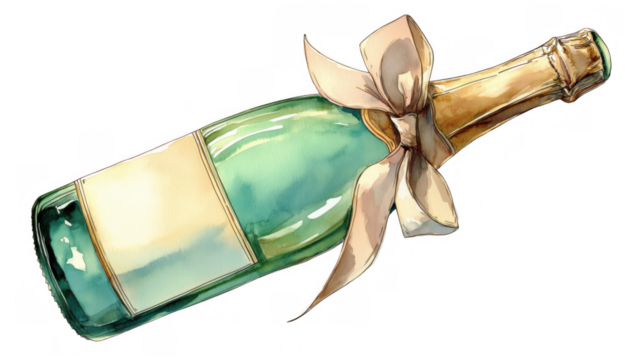 Champagne bottle with ribbon on white background, AI, PNG