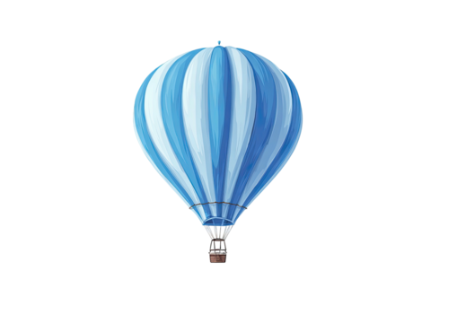 Striped light blue hot air balloon floating mid-air