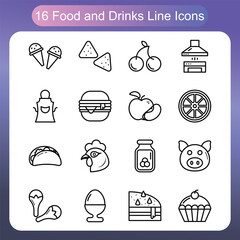 Delicious Cuisine And Fast Meal Collection –  Line style Icons Set 1
