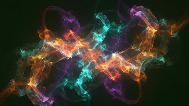 Abstract colorful swirling smoke or gas clouds in dark space