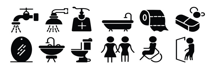 bathroom outline icons set logo vector washroom line
