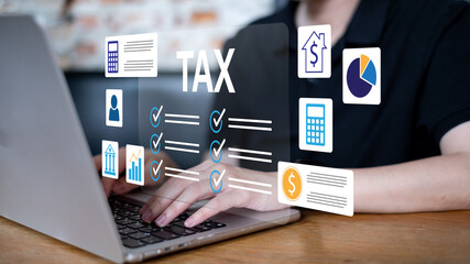 Income tax refund financial accounting banking vat return calculate taxation economy budget planning online payment service concept