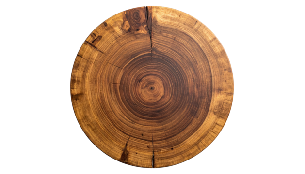 Wooden slice tree rings, knot, cracks