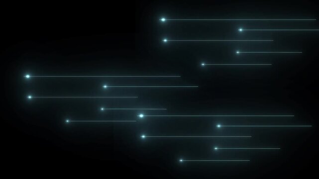 Abstract Cyan Light Streaks and Glowing Dots on Dark Background lines