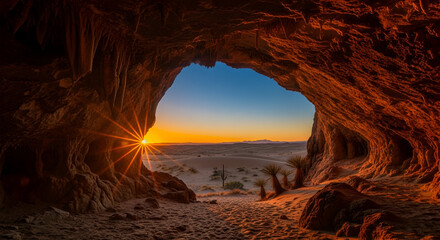Desert sunrise in a cave background 74062857 1