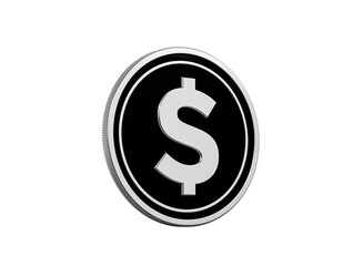 Glistening silver dollar coin on black, representing finance and wealth.
