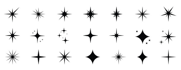burst star silhouette icon set black twinkle flash. © spari