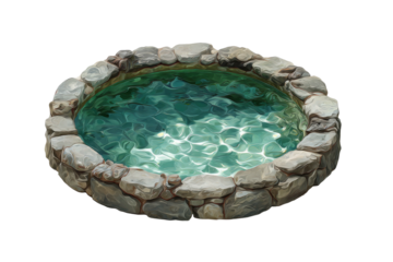Round stone-lined pool with shimmering, clear water